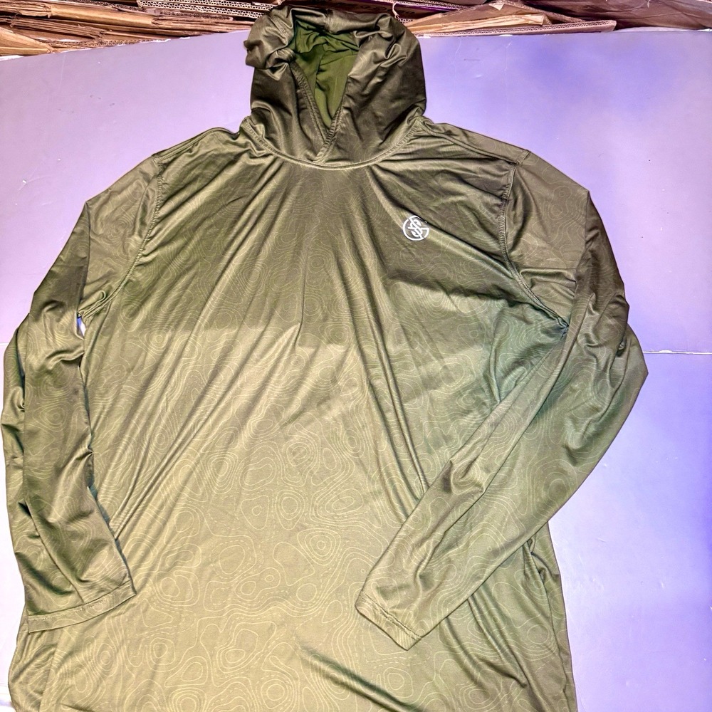 Googan Squad Hoodie Hooded Shirt Mens 2XL Green Graphic Print Long Sleeve Fish